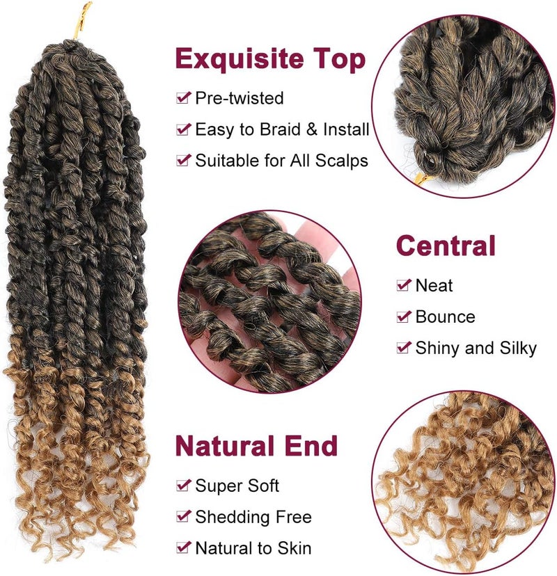 NAYOO Passion Twist Hair - 8 Packs 14 Inch Passion Twist Crochet Hair For Women, Crochet Pretwisted Curly Hair Passion Twists Synthetic Braiding Hair Extensions (14 Inch 8 Packs, T27) - Image 3