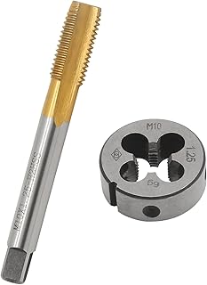 Biaungdo Biaungdo M10 x 1.25mm Tap and M10 x 1.25mm Die Metric Right Hand Thread Titanium Coated Tap and Die Set, HSS Right Hand  - Image 1