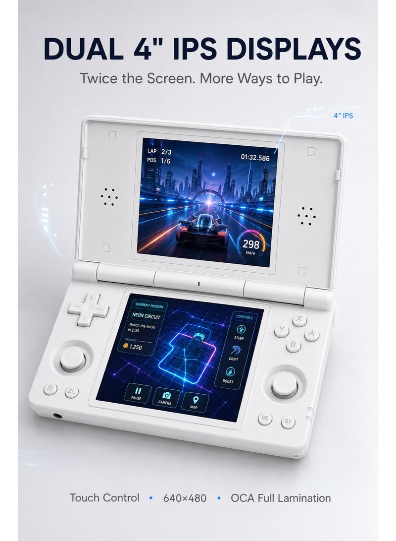 ANBERNIC RG DS Dual-Screen Handheld Game Console, Android 14, Dual 4-Inch IPS Touchscreens, RK3568, 3GB+32GB, 128GB TF Card, Wi-Fi, Bluetooth, 4000mAh, Polar White - Image 2