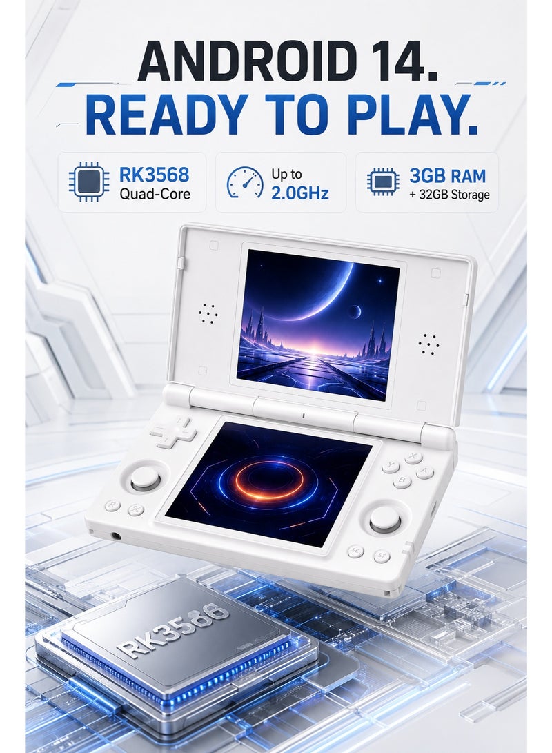 ANBERNIC RG DS Dual-Screen Handheld Game Console, Android 14, Dual 4-Inch IPS Touchscreens, RK3568, 3GB+32GB, 128GB TF Card, Wi-Fi, Bluetooth, 4000mAh, Polar White - Image 4