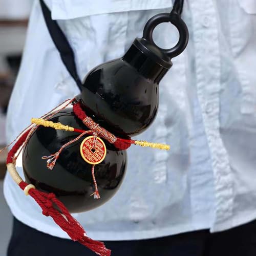 Lanxitown Gourd Water Bottle 800ml/28oz Gourd Style Water Bottle with Mini Golden Cudgel and Copper Coin Decorative Rope and DIY Stickers Chinese Retro-Inspired - Image 4