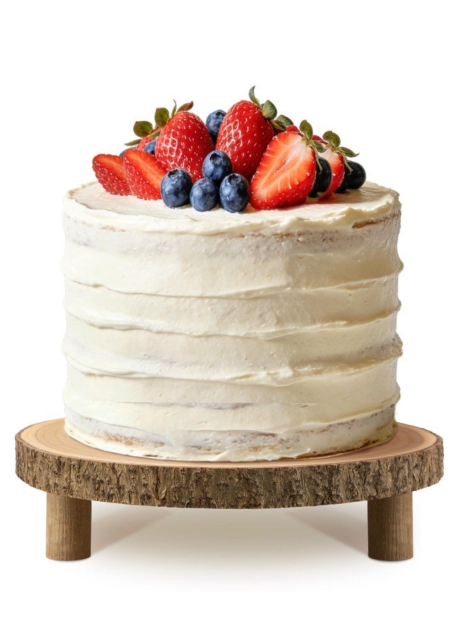 Gusnilo Rustic Wood Cake Stand with Legs - 11.5-12.5" Natural Wood Slice for Weddings, Parties & Desserts (Handcrafted Bark Edge) - Image 1