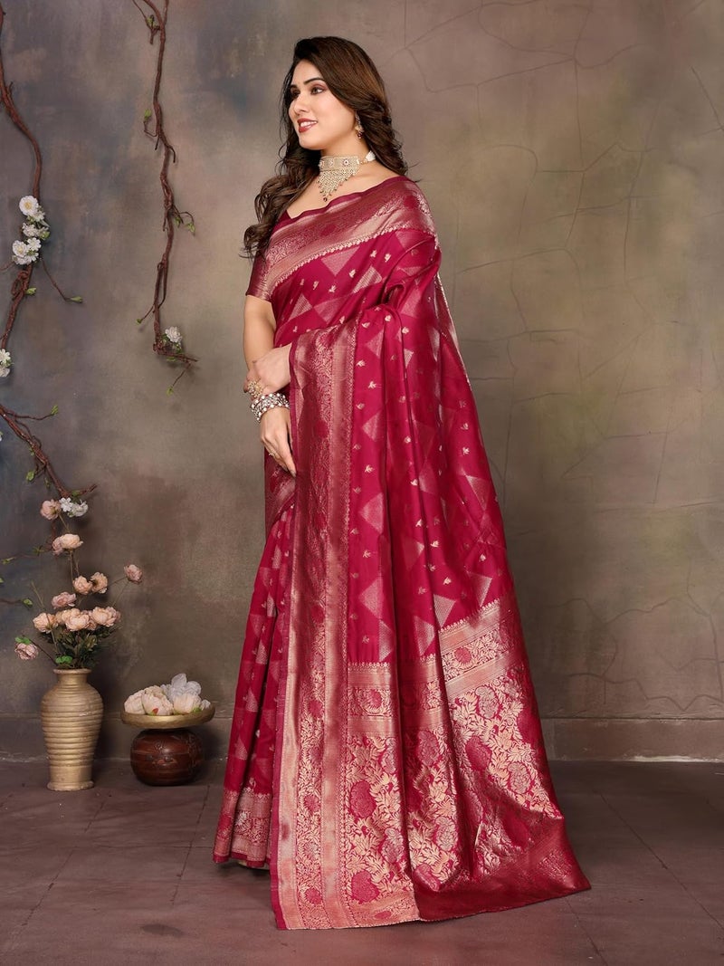 Sidhidata Women's Jacquard Kanjeevaram Banarasi Silk Saree with Zari Woven Design and Unstitched Blouse Piece - Image 5