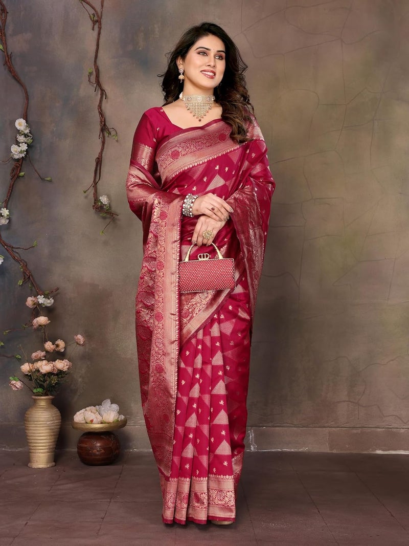 Sidhidata Women's Jacquard Kanjeevaram Banarasi Silk Saree with Zari Woven Design and Unstitched Blouse Piece - Image 2