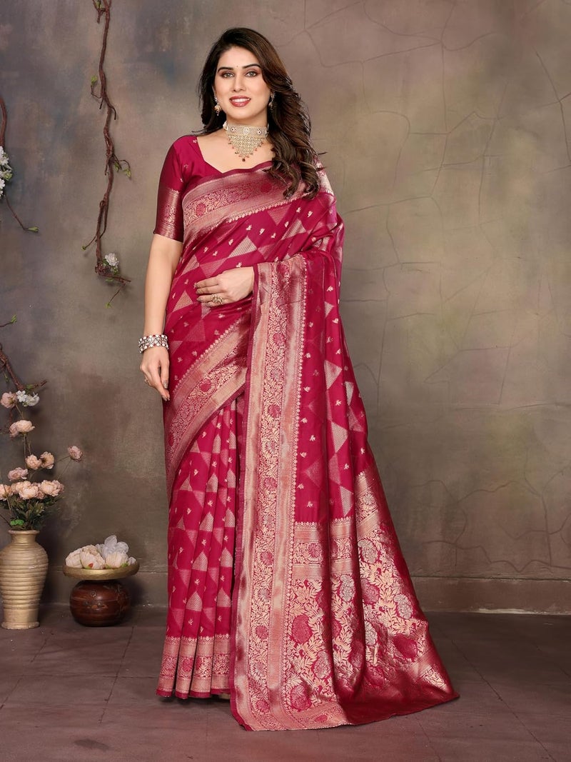 Sidhidata Women's Jacquard Kanjeevaram Banarasi Silk Saree with Zari Woven Design and Unstitched Blouse Piece - Image 3