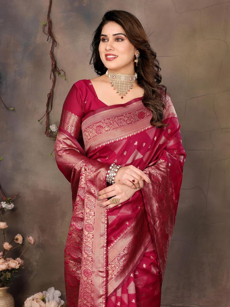 Sidhidata Women's Jacquard Kanjeevaram Banarasi Silk Saree with Zari Woven Design and Unstitched Blouse Piece - Image 4