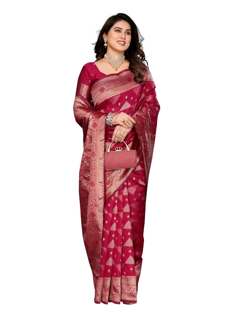 Sidhidata Women's Jacquard Kanjeevaram Banarasi Silk Saree with Zari Woven Design and Unstitched Blouse Piece - Image 1