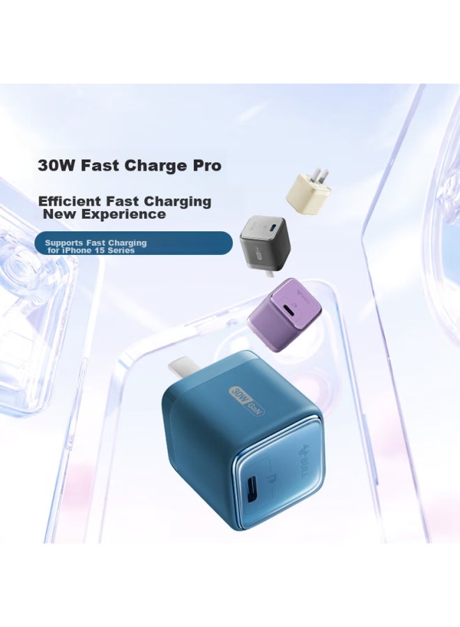 Bull 30w Gan Charger Compatible With 20w Apple 16pd Fast Charging, Auto Shut-off When Fully Charged, Suitable For Iphone 15-14/huawei/xiaomi And Other Phones, Deep Sea Blue - Image 2
