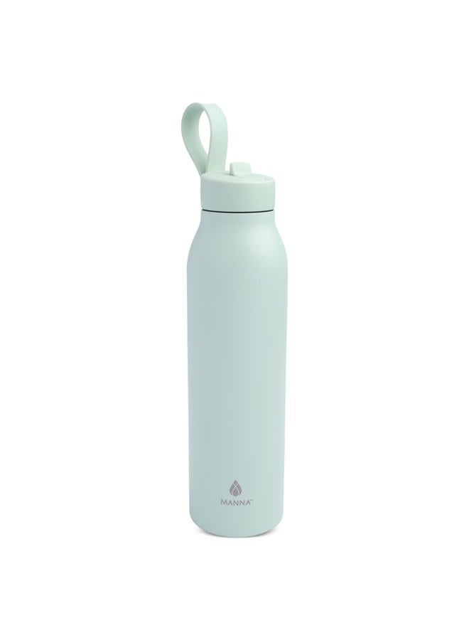 MANNA Bonnie Modern Flip Insulated Stainless Steel Bottle with Straw Lid and Carrying Loop - 20 Oz - Mint Frost - Image 1