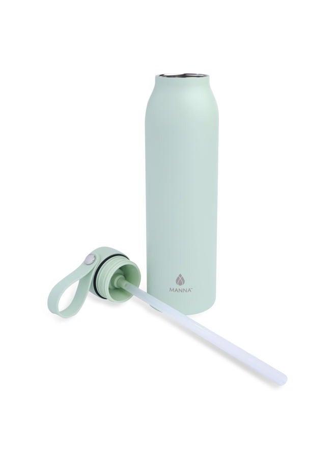 MANNA Bonnie Modern Flip Insulated Stainless Steel Bottle with Straw Lid and Carrying Loop - 20 Oz - Mint Frost - Image 2