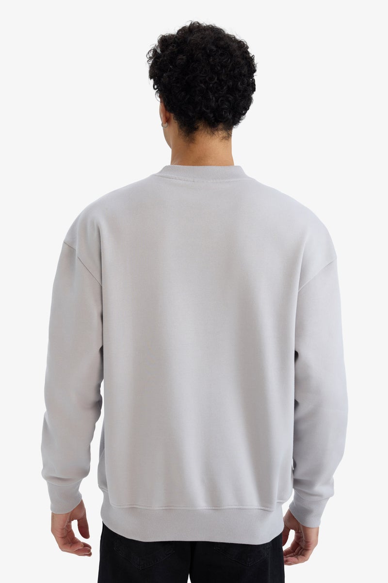 DeFacto Grey Man Boxy Fit Crew Neck Long Sleeve Sweat Shirt Casual - Image 1
