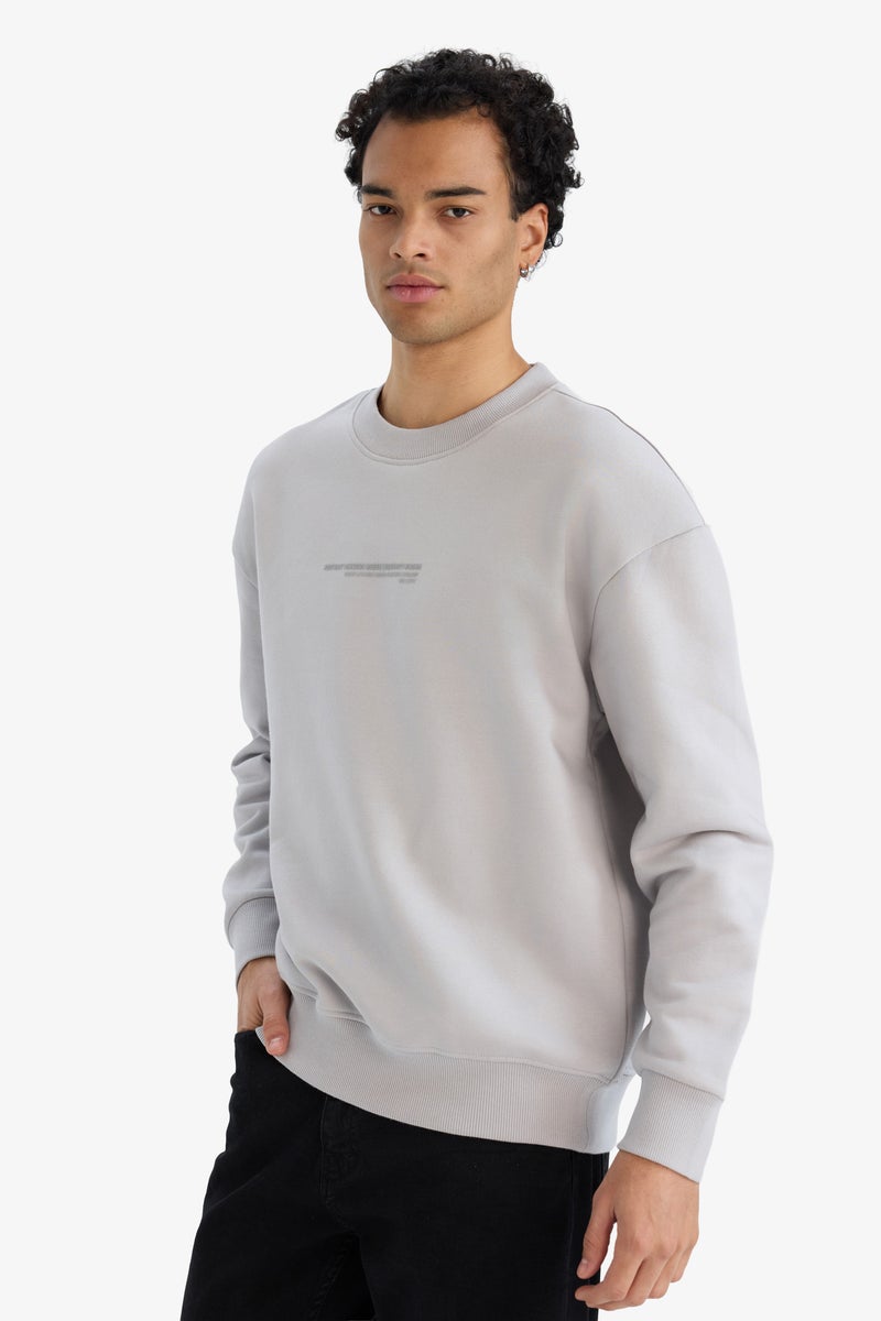 DeFacto Grey Man Boxy Fit Crew Neck Long Sleeve Sweat Shirt Casual - Image 4