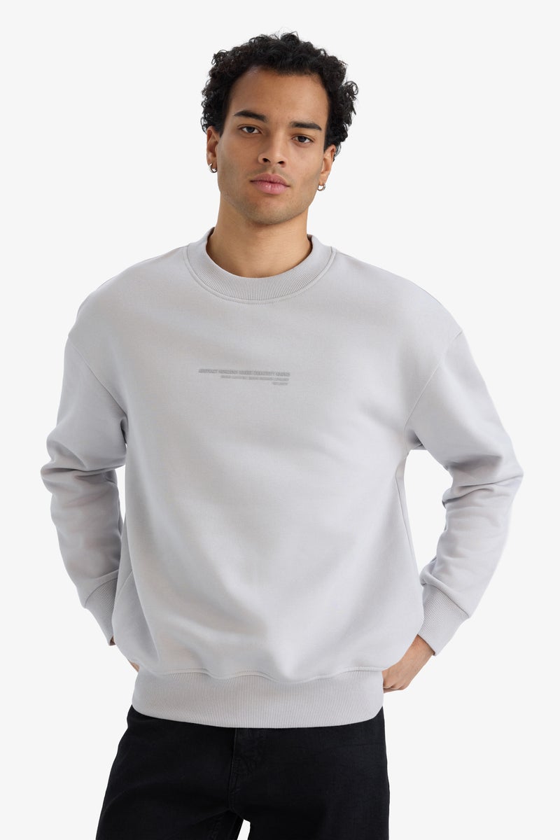 DeFacto Grey Man Boxy Fit Crew Neck Long Sleeve Sweat Shirt Casual - Image 3