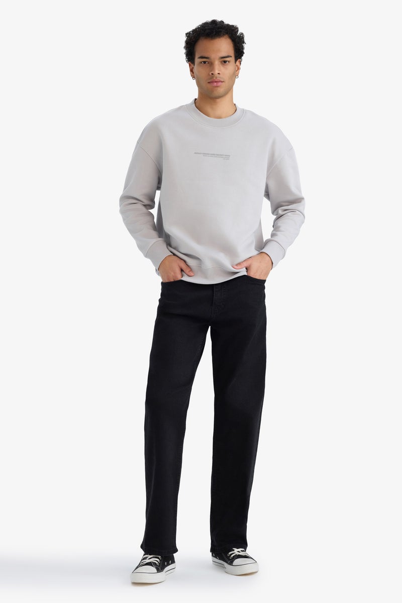 DeFacto Grey Man Boxy Fit Crew Neck Long Sleeve Sweat Shirt Casual - Image 2