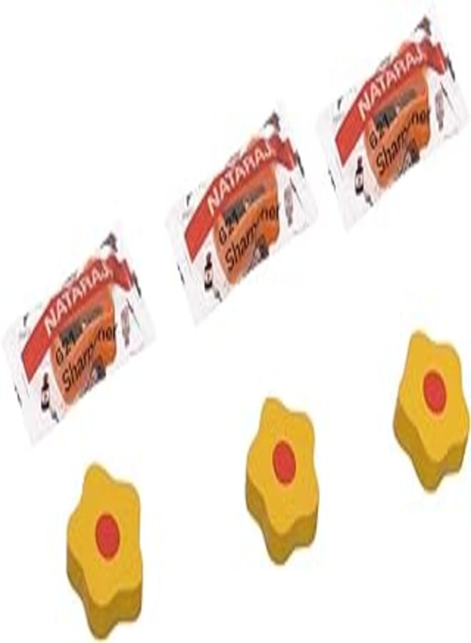 Nataraj Trikone Bundle of 3 Sharpeners & 3 Erasers Flower Shape - Yellow