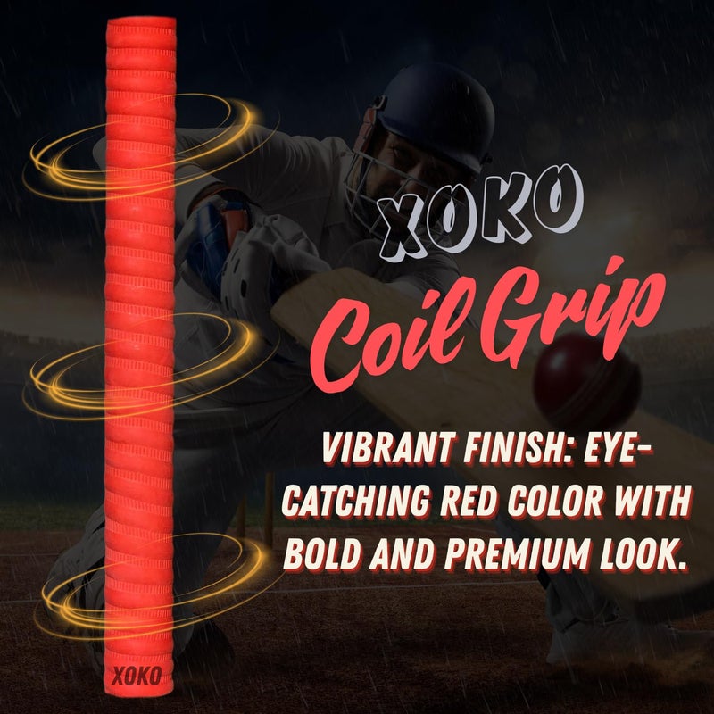 xoko Cricket Bat Coil Grip, Anti-Slip Rubber Handle, Ultra Tacky Performance Grip for Enhanced Control, Pack of 1 (RED) - Image 2