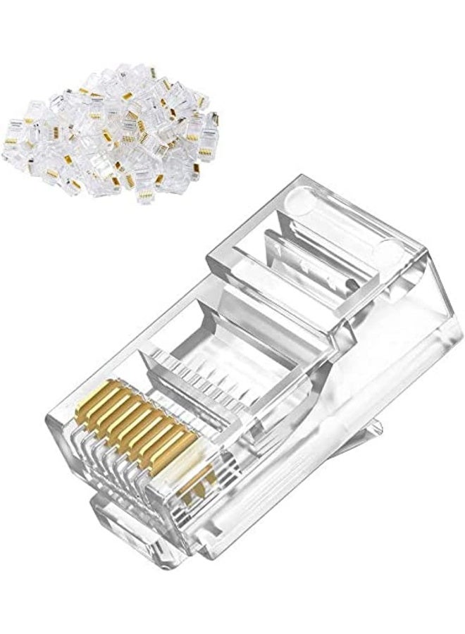 melfi Melfi 100 Pack Rj45 Connector Cat6 Rj45 Pass Through Plug Ethernet Cable Crimp Gold Plated Network Lan Connector Crystal Unshielded Crimp Connector  - Image 1