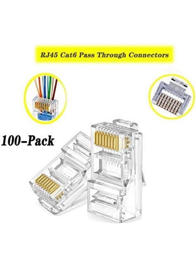 melfi Melfi 100 Pack Rj45 Connector Cat6 Rj45 Pass Through Plug Ethernet Cable Crimp Gold Plated Network Lan Connector Crystal Unshielded Crimp Connector  - Image 2