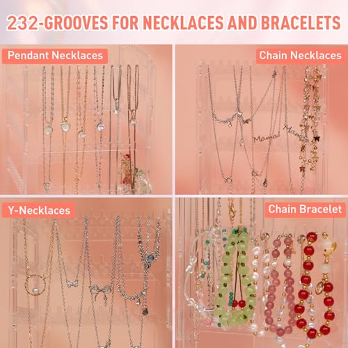 17Dec 360 Rotating Earring Holder Organizer Stand,5 Tiers Acrylic Jewelry Organizers and Storage,Stud Earring Organizers and Storage,228 Holes and 232 Grooves for Earrings Necklaces chain bracelet - Image 4
