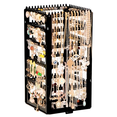 17Dec 360 Rotating Earring Holder Organizer Stand,5 Tiers Acrylic Jewelry Organizers and Storage,Stud Earring Organizers and Storage,228 Holes and 232 Grooves for Earrings Necklaces chain bracelet - Image 1