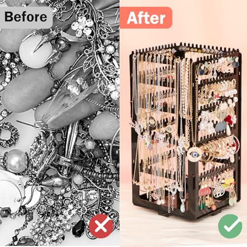 17Dec 360 Rotating Earring Holder Organizer Stand,5 Tiers Acrylic Jewelry Organizers and Storage,Stud Earring Organizers and Storage,228 Holes and 232 Grooves for Earrings Necklaces chain bracelet - Image 5