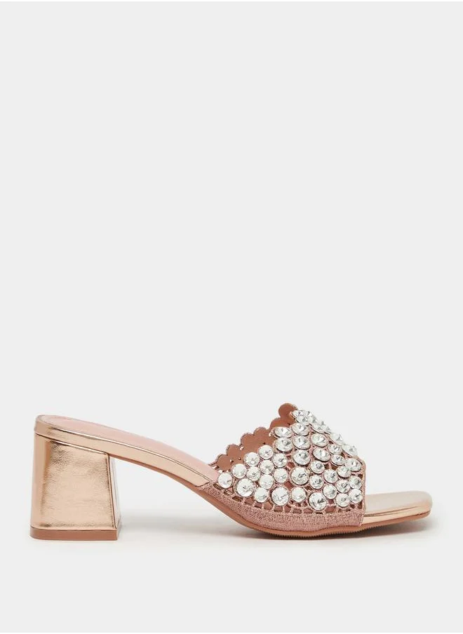 ستايلي Embellished Wide Strap Block Heel Sandals