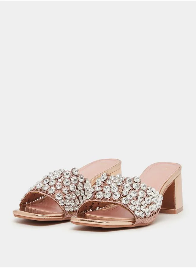 ستايلي Embellished Wide Strap Block Heel Sandals