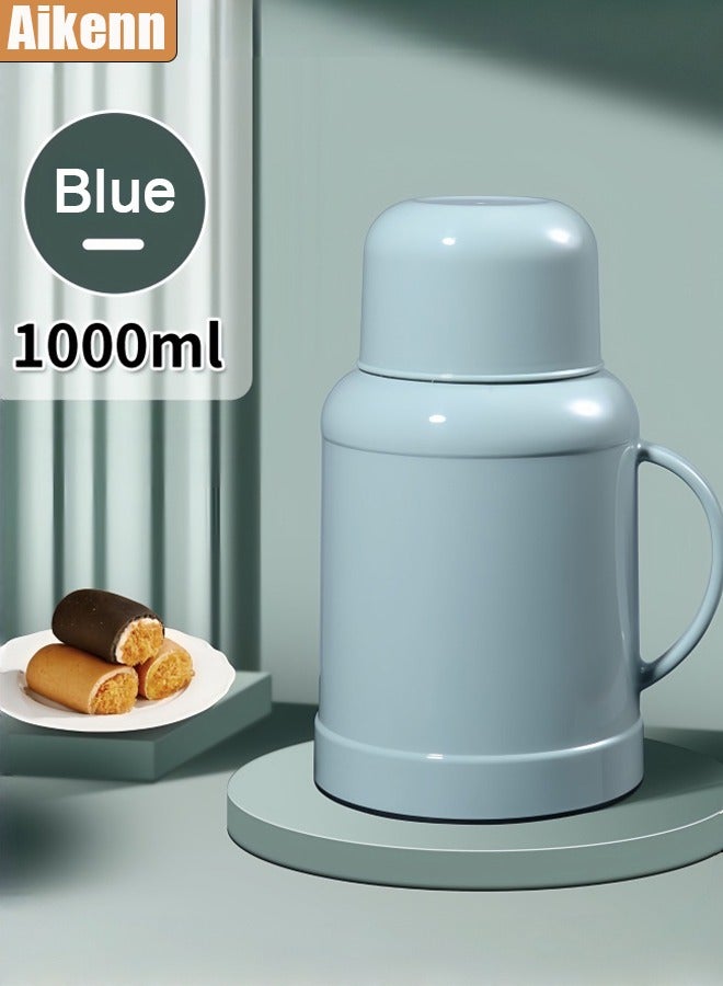 Aikenn 1000ml Portable Thermos Vacuum Flask with Small Glass Liner and Handle Leak-Proof Lid BPA-Free Hot Water Bottle for Home Dorm Everyday Use - Image 1