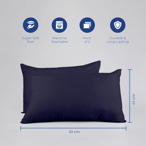 Zinnia Comfort Soft Microfiber Bed Pillows for Sleeping | Navy, Regular Size 16 x 24 Inches | Soft & Comfortable Set of Pillow for Home & Daily Use | Pack of 2 - Image 2