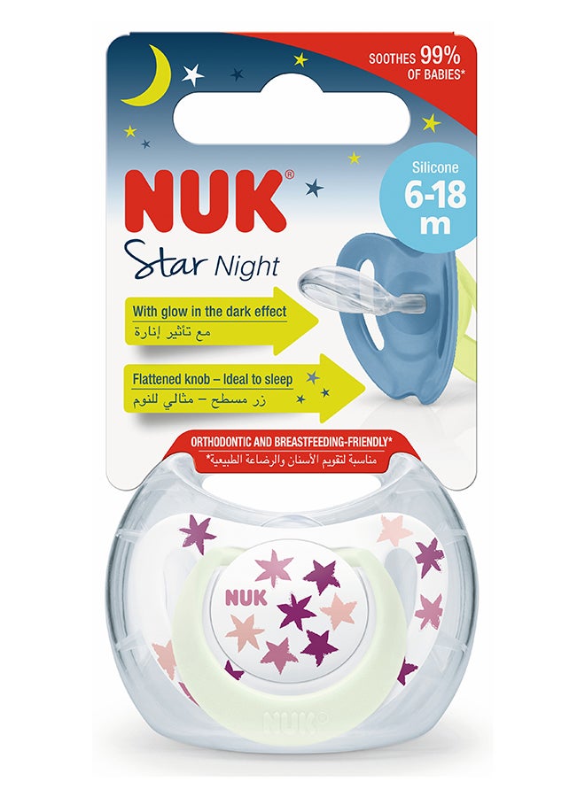 NUK Pacifier Star Night 6 18M 1Pc (Pink)