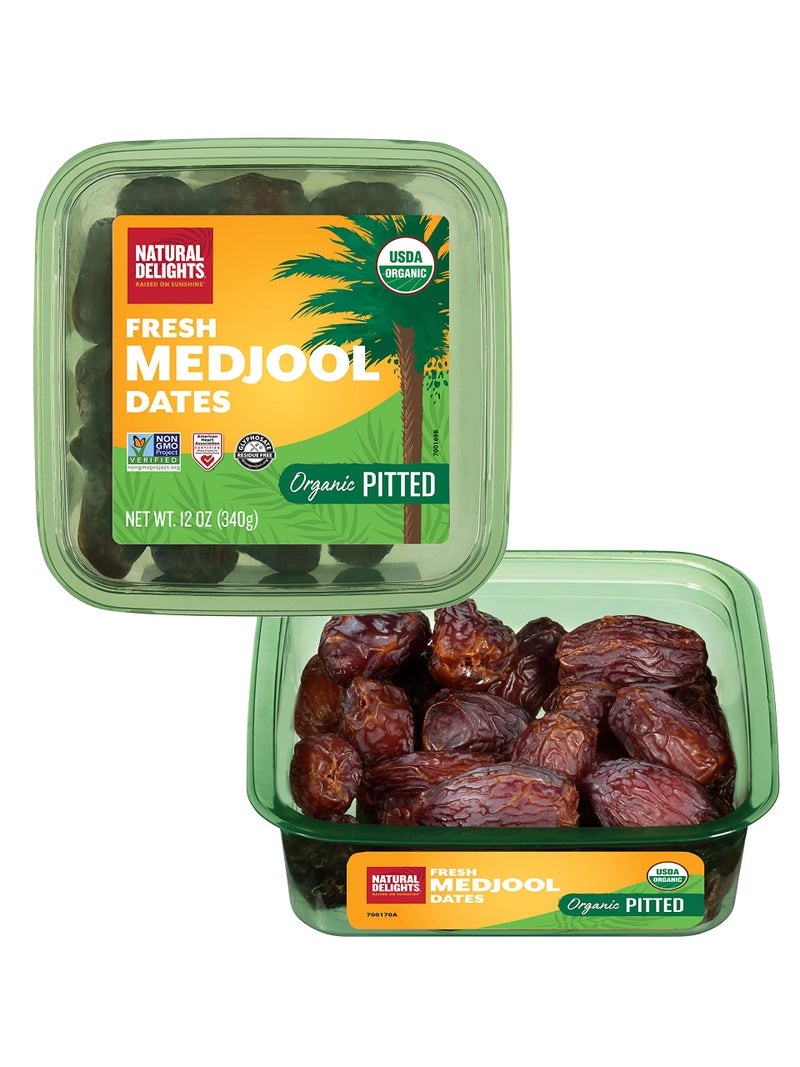Natural Delights Medjool Dates - Jumbo USDA Certified Organic Pitted Dates Medjool, Non-GMO Verified, Good Source of Fiber, Naturally Sweet Fruit Snack, Perfect for On-the-Go - Organic Medjool Dates Pitted, 12 oz Container - Image 1