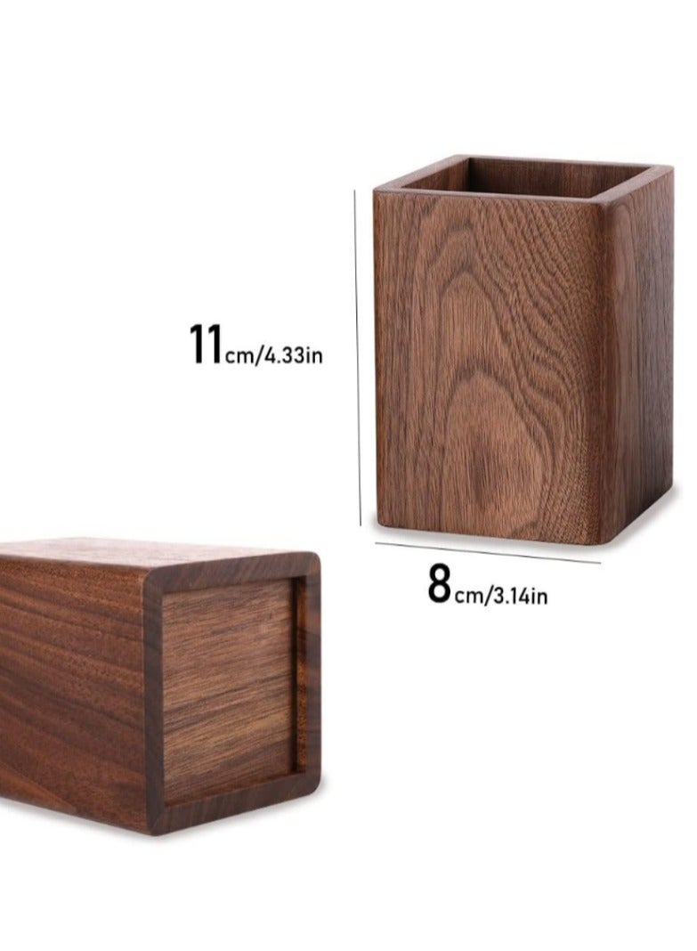 Wooden Pen Holder, Square Pen Holder, Desk Organiser, Black Walnut Wood, Handmade, for Stationery, Make Up Brushes, Desks, Offices - Image 2