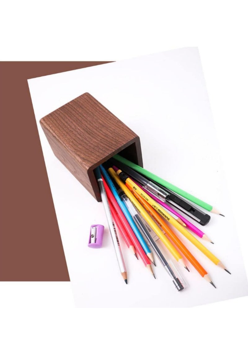 Wooden Pen Holder, Square Pen Holder, Desk Organiser, Black Walnut Wood, Handmade, for Stationery, Make Up Brushes, Desks, Offices - Image 4