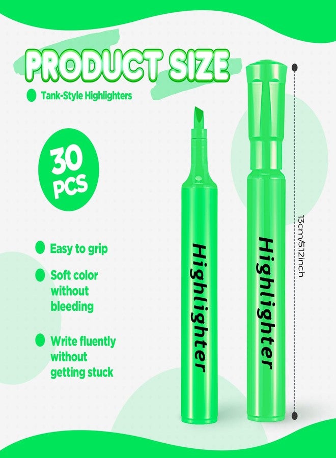 Qilery 30 Pack Highlighters Bulk, Tank Style Chisel Tip Highlighters Markers Pack Quick Drying for Adult Coloring, Home Office Supplies (Green) - Image 2
