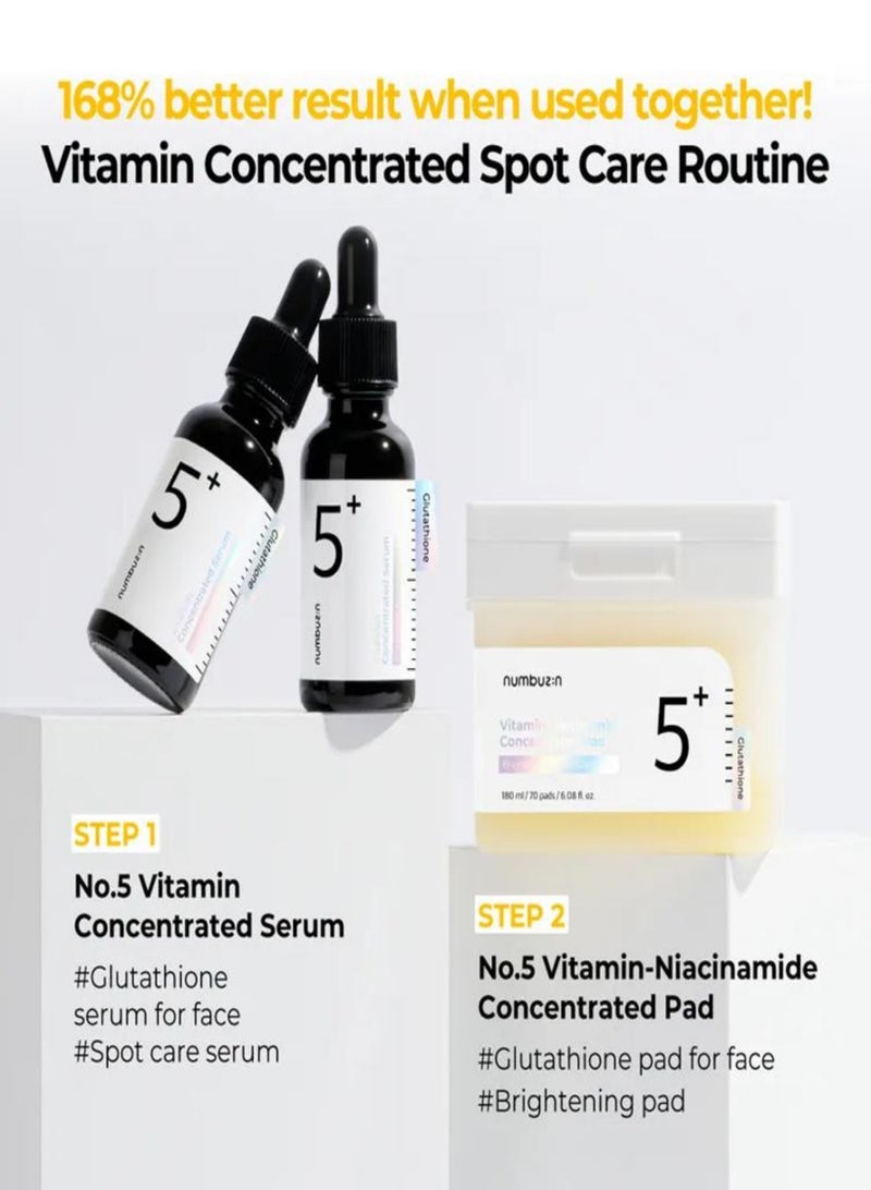 numbuzin - Numbuzin No.5+ Vitamin Concentrated Serum - infused with Glutathione & Vitamin C Serum for Dark Spots and Brightening, Korean Skincare 30ml - Image 1
