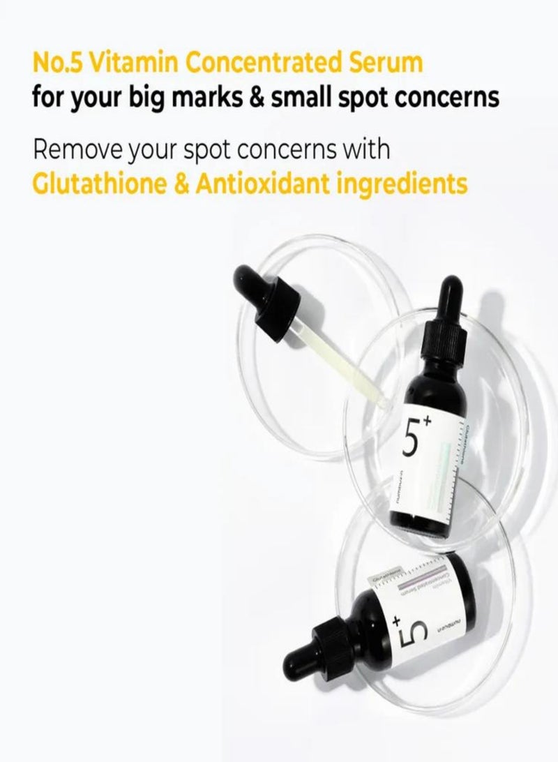 numbuzin - Numbuzin No.5+ Vitamin Concentrated Serum - infused with Glutathione & Vitamin C Serum for Dark Spots and Brightening, Korean Skincare 30ml - Image 1