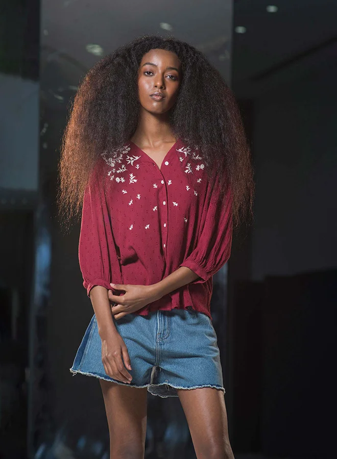 Virgio VIRGIO 100% Viscose Top With Intricate Contrast Embroidery