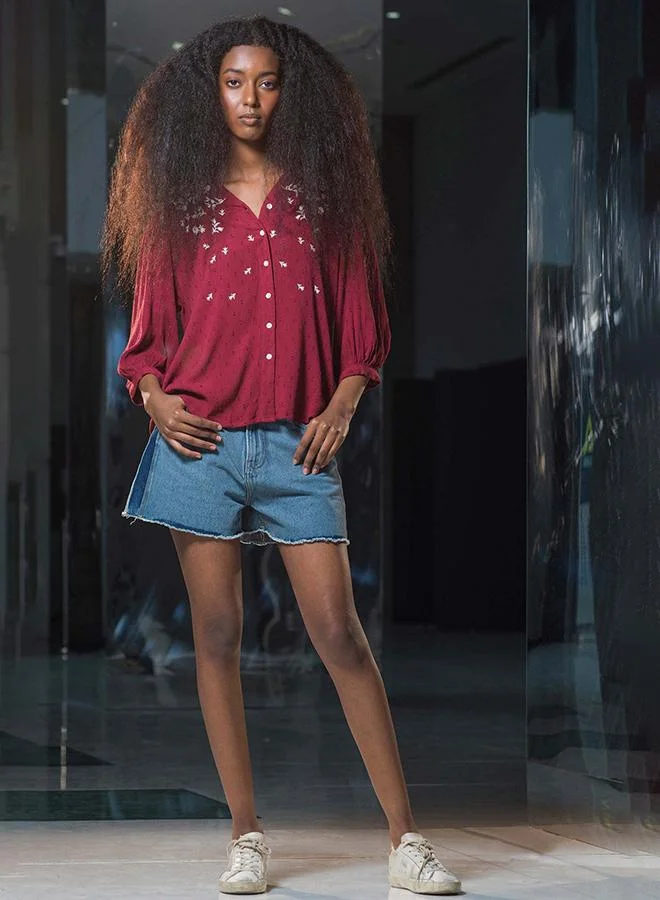 Virgio VIRGIO 100% Viscose Top With Intricate Contrast Embroidery