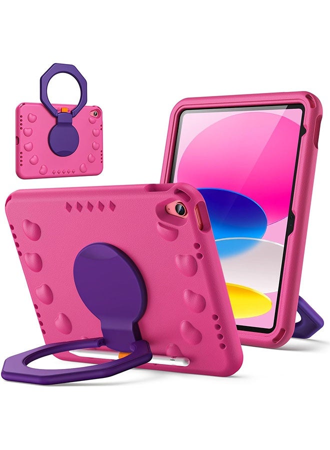 جراب أطفال لجهاز iPad الجيل الحادي عشر مقاس 11 بوصة (2025) مقابل الجيل العاشر مقاس 10.9 بوصة (2022) مع حامل بمقبض دوار 360 درجة - غطاء خفيف الوزن مقاوم للصدمات مع حامل قلم رصاص، أحمر وردي - Image 1