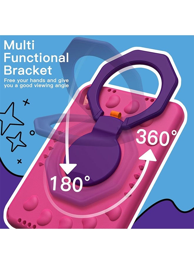 جراب أطفال لجهاز iPad الجيل الحادي عشر مقاس 11 بوصة (2025) مقابل الجيل العاشر مقاس 10.9 بوصة (2022) مع حامل بمقبض دوار 360 درجة - غطاء خفيف الوزن مقاوم للصدمات مع حامل قلم رصاص، أحمر وردي - Image 3