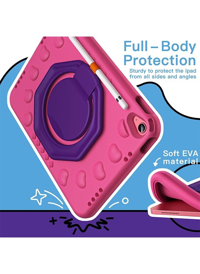 جراب أطفال لجهاز iPad الجيل الحادي عشر مقاس 11 بوصة (2025) مقابل الجيل العاشر مقاس 10.9 بوصة (2022) مع حامل بمقبض دوار 360 درجة - غطاء خفيف الوزن مقاوم للصدمات مع حامل قلم رصاص، أحمر وردي - Image 5