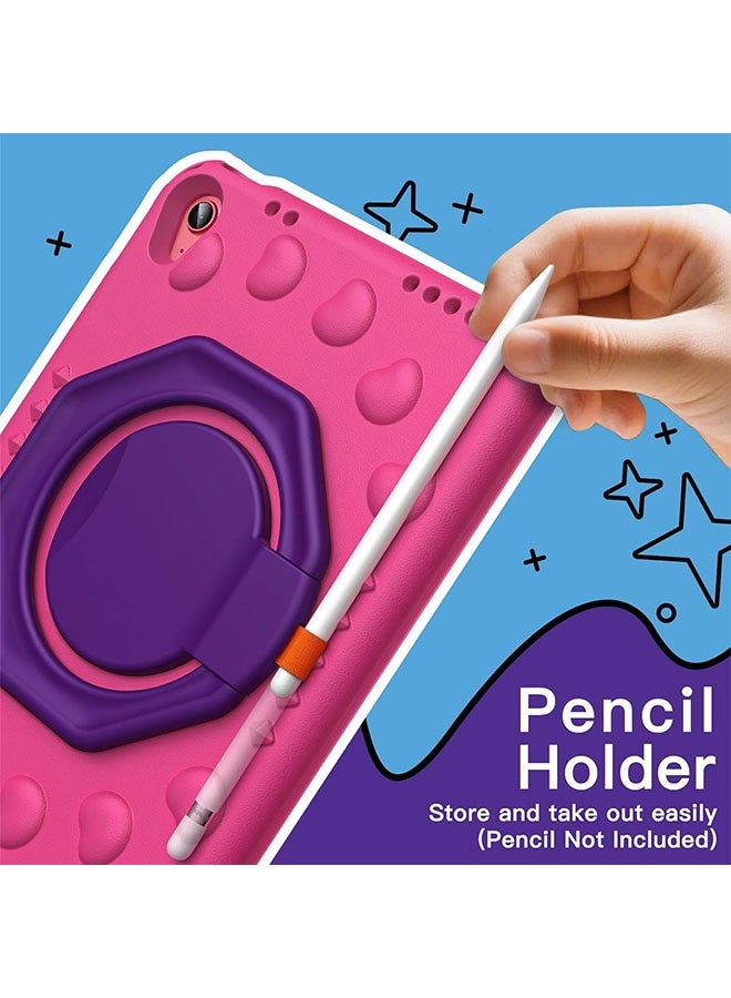 جراب أطفال لجهاز iPad الجيل الحادي عشر مقاس 11 بوصة (2025) مقابل الجيل العاشر مقاس 10.9 بوصة (2022) مع حامل بمقبض دوار 360 درجة - غطاء خفيف الوزن مقاوم للصدمات مع حامل قلم رصاص، أحمر وردي - Image 4