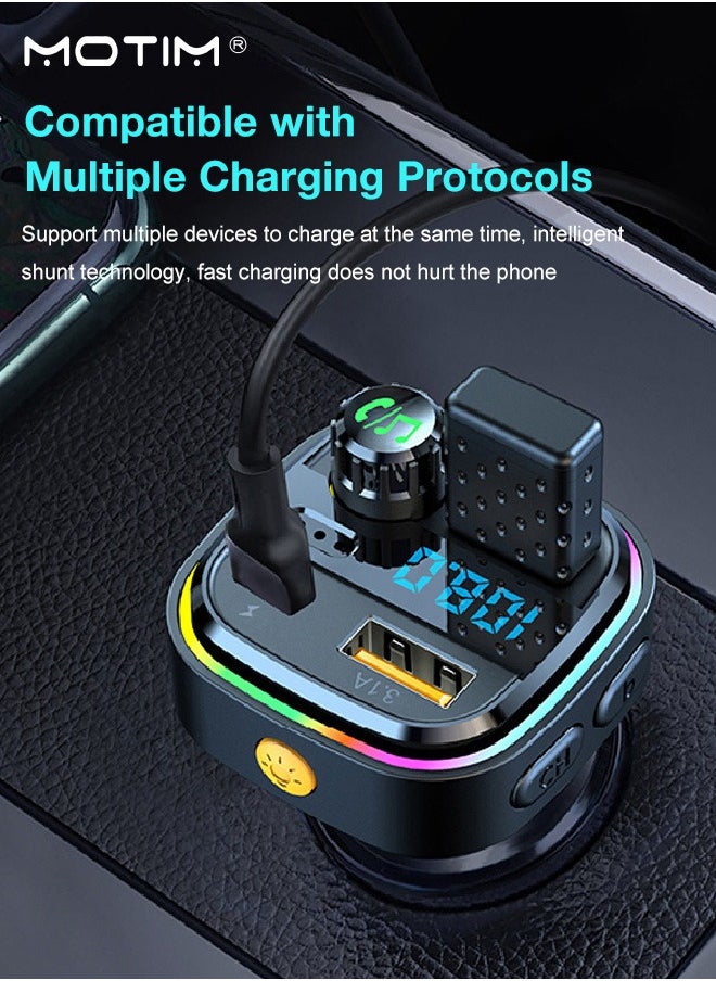 Motim - FM Transmitter Upgraded Bluetooth FM Transmitter Wireless Radio Adapter Car Kit with QC USB 3.1A Charger+ PD Fast Charging Car Charger MP3 Player Support TF Card & USB Disk - Image 1