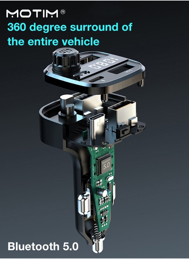 Motim - FM Transmitter Upgraded Bluetooth FM Transmitter Wireless Radio Adapter Car Kit with QC USB 3.1A Charger+ PD Fast Charging Car Charger MP3 Player Support TF Card & USB Disk - Image 1