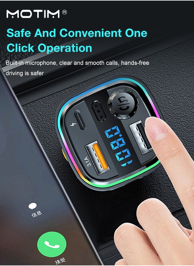 Motim - FM Transmitter Upgraded Bluetooth FM Transmitter Wireless Radio Adapter Car Kit with QC USB 3.1A Charger+ PD Fast Charging Car Charger MP3 Player Support TF Card & USB Disk - Image 1