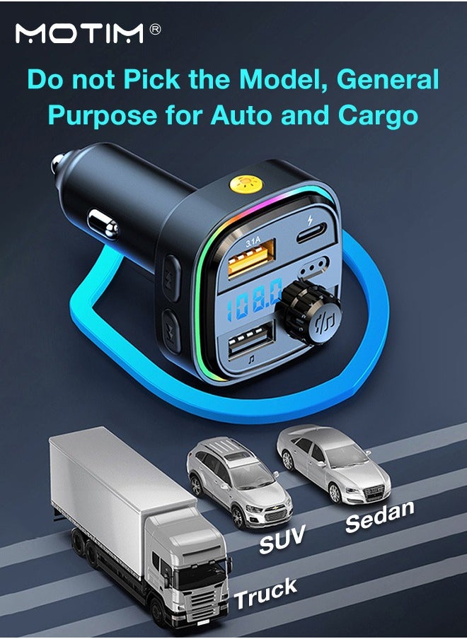 Motim - FM Transmitter Upgraded Bluetooth FM Transmitter Wireless Radio Adapter Car Kit with QC USB 3.1A Charger+ PD Fast Charging Car Charger MP3 Player Support TF Card & USB Disk - Image 1