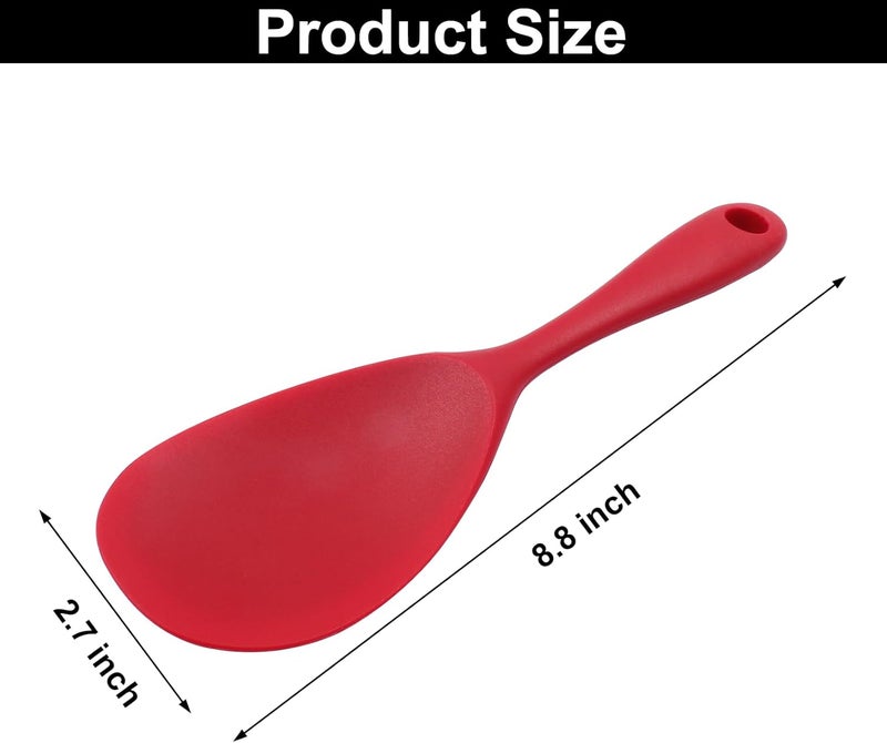 Coufce Red Silicone Rice Paddle Spoon Heat Resistant Rice Spoon Non Stick Rice Spatula Food Grade Kitchen Gadget Rice Scoop for Rice and Mashed Potato Dishwasher Safe - Image 3
