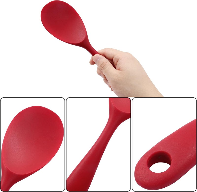 Coufce Red Silicone Rice Paddle Spoon Heat Resistant Rice Spoon Non Stick Rice Spatula Food Grade Kitchen Gadget Rice Scoop for Rice and Mashed Potato Dishwasher Safe - Image 2