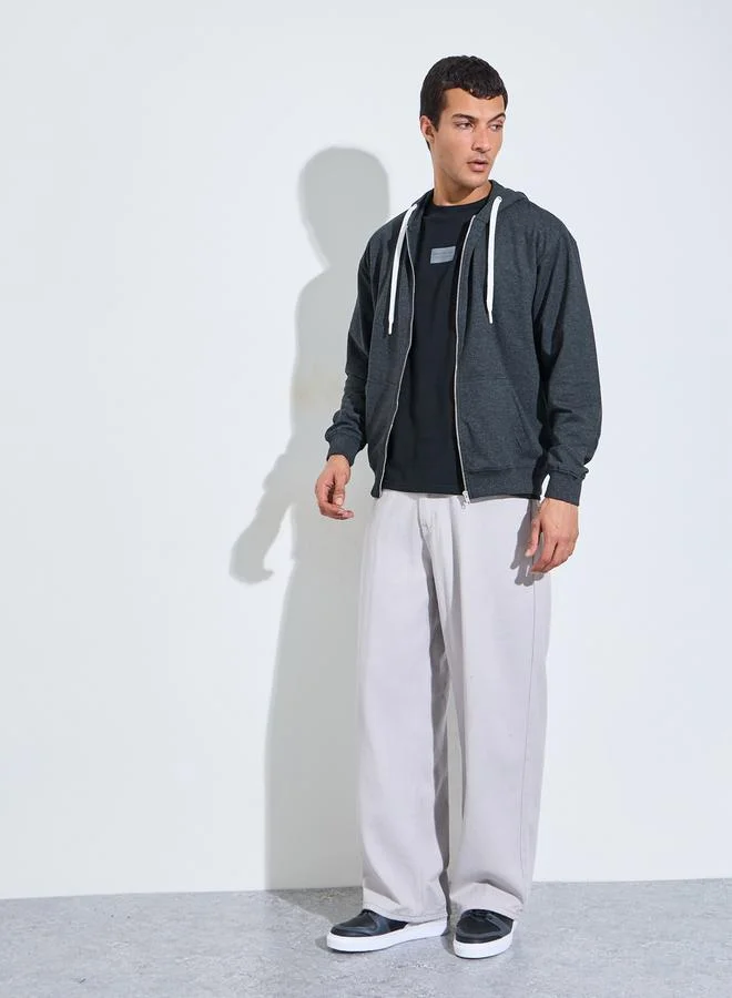 ستايلي Relaxed Fit Zip Hoodie with Contrast Drawcord