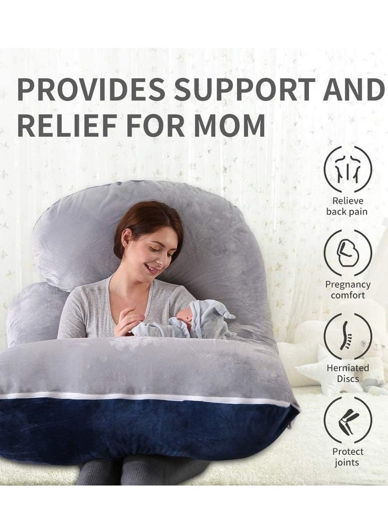 Pregnancy Pillows, 180cm Long Maternity Pillows, U Shape Full Body Pillow, Cooling Cover Blue&Grey, Pregnancy Pillows for Sleeping, Body Pillows for Adults, Maternity Pillow and Pregnancy Must Haves